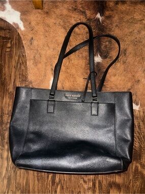kate spade Black Leather Tote with Double Shoulder Straps